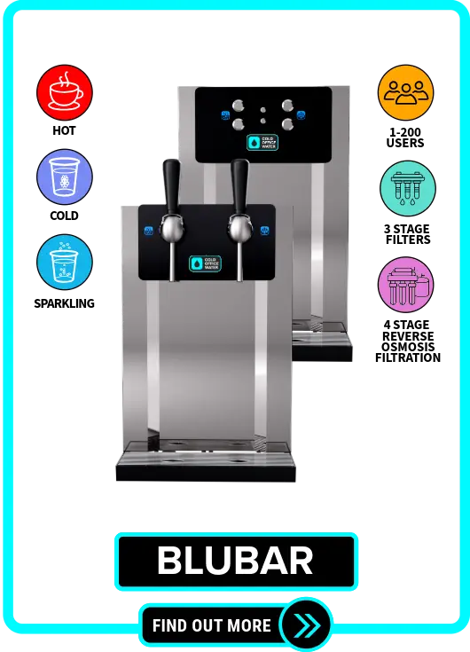 BluBar NYC office water cooler and sparkling dispenser for restaurants Blubar commercial sparkling water and water dispenser with hot, cold, and sparkling options, 3-stage or reverse osmosis filtration, perfect for restaurants, synagogues, hospitality groups, and large spaces in NYC, New York, and New Jersey