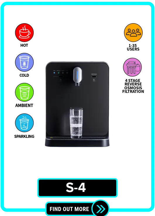 S-4 NYC office water cooler with sparkling water for rent or lease, offering hot, cold, ambient, and sparkling water, touchless design, and perfect for offices and commercial spaces in NYC, New York, and New Jersey