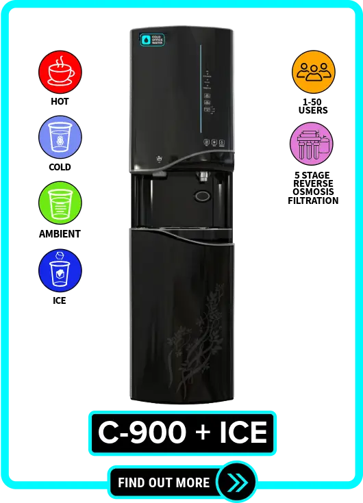 C-900 + Ice NYC office water cooler and ice machine for rent or lease, offering hot, cold, ambient water, and ice with a 5-stage reverse osmosis filtration system, perfect for large spaces in offices, warehouses, and commercial spaces in NYC, New York, and New Jersey