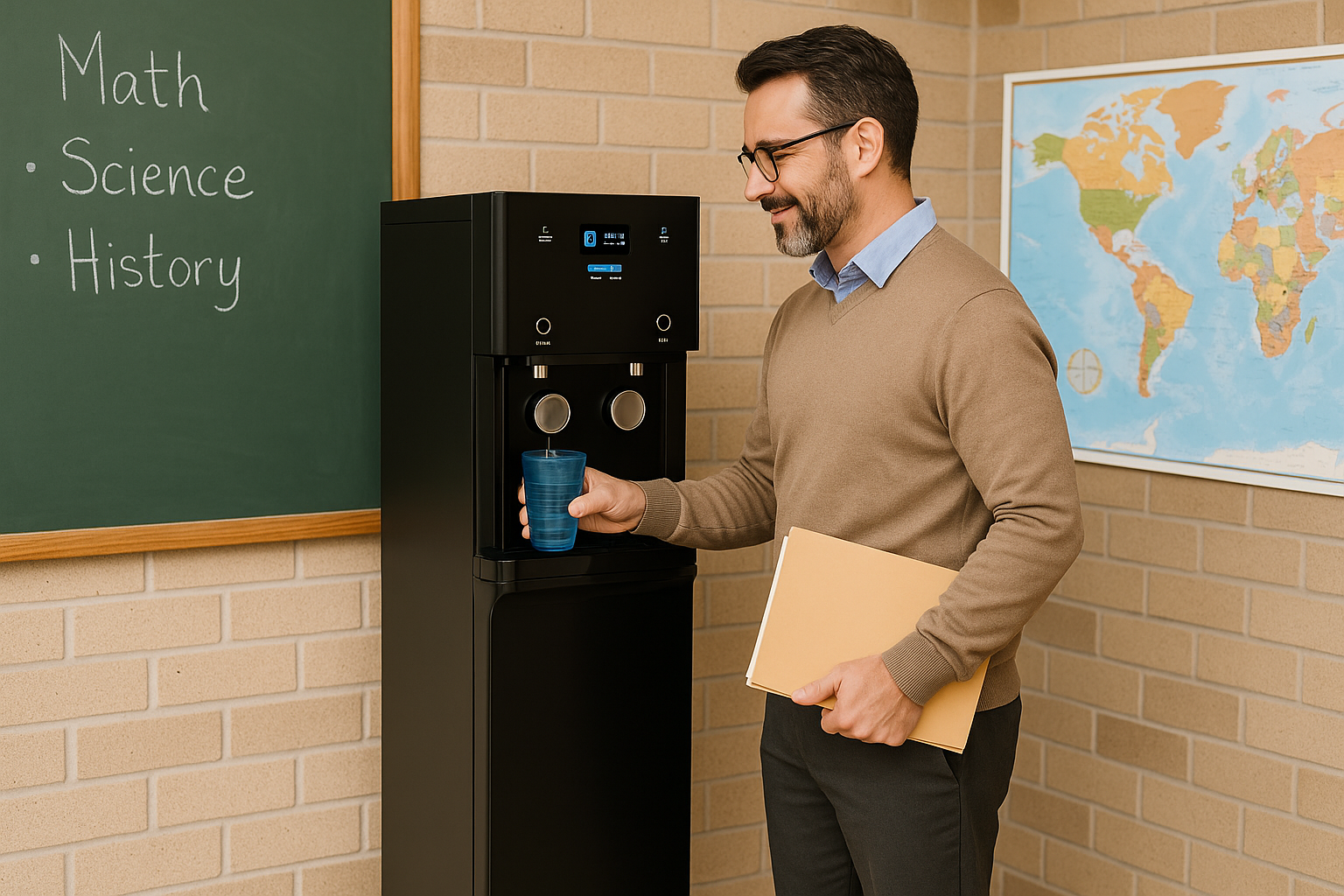 Teacher with Water Cooler